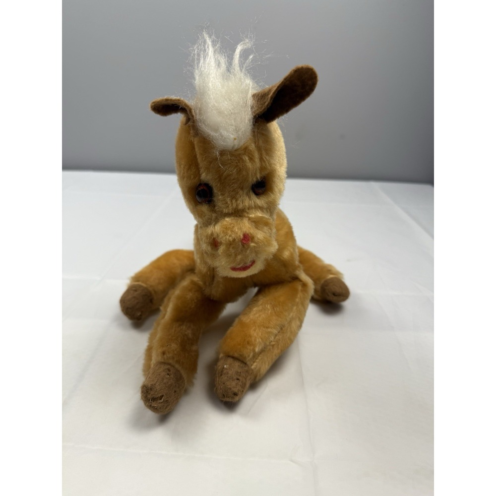 Vintage 1970s Rushton Company Atlanta Horse Colt Plush Blonde White & Red Label